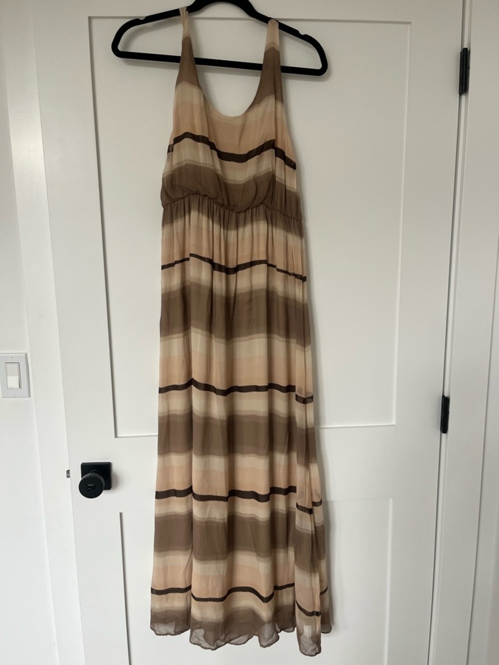 Alice + Olivia Striped Neutral Silk Maxi Dress In Beige And Brown